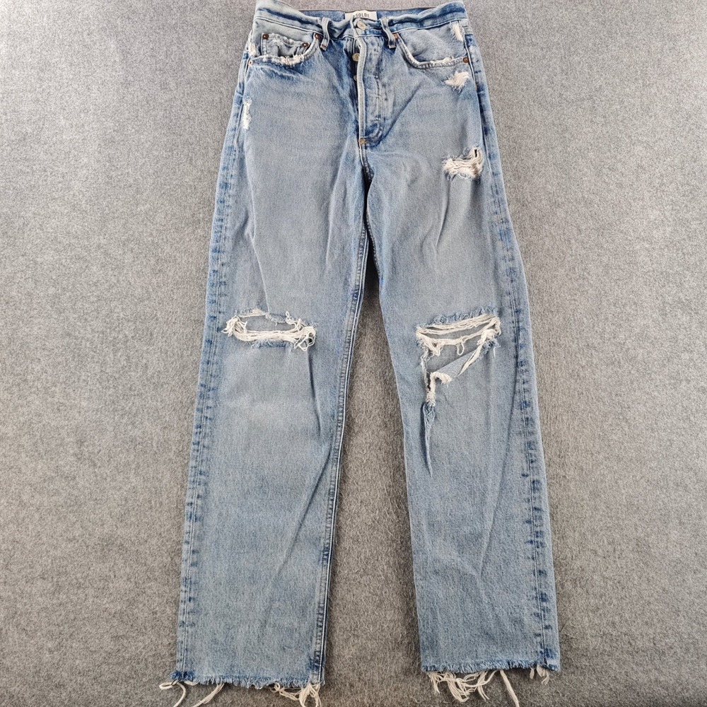 AGOLDE 90s Fit High Rise Straight Leg Jeans Womens 25 Light Wash Distressed